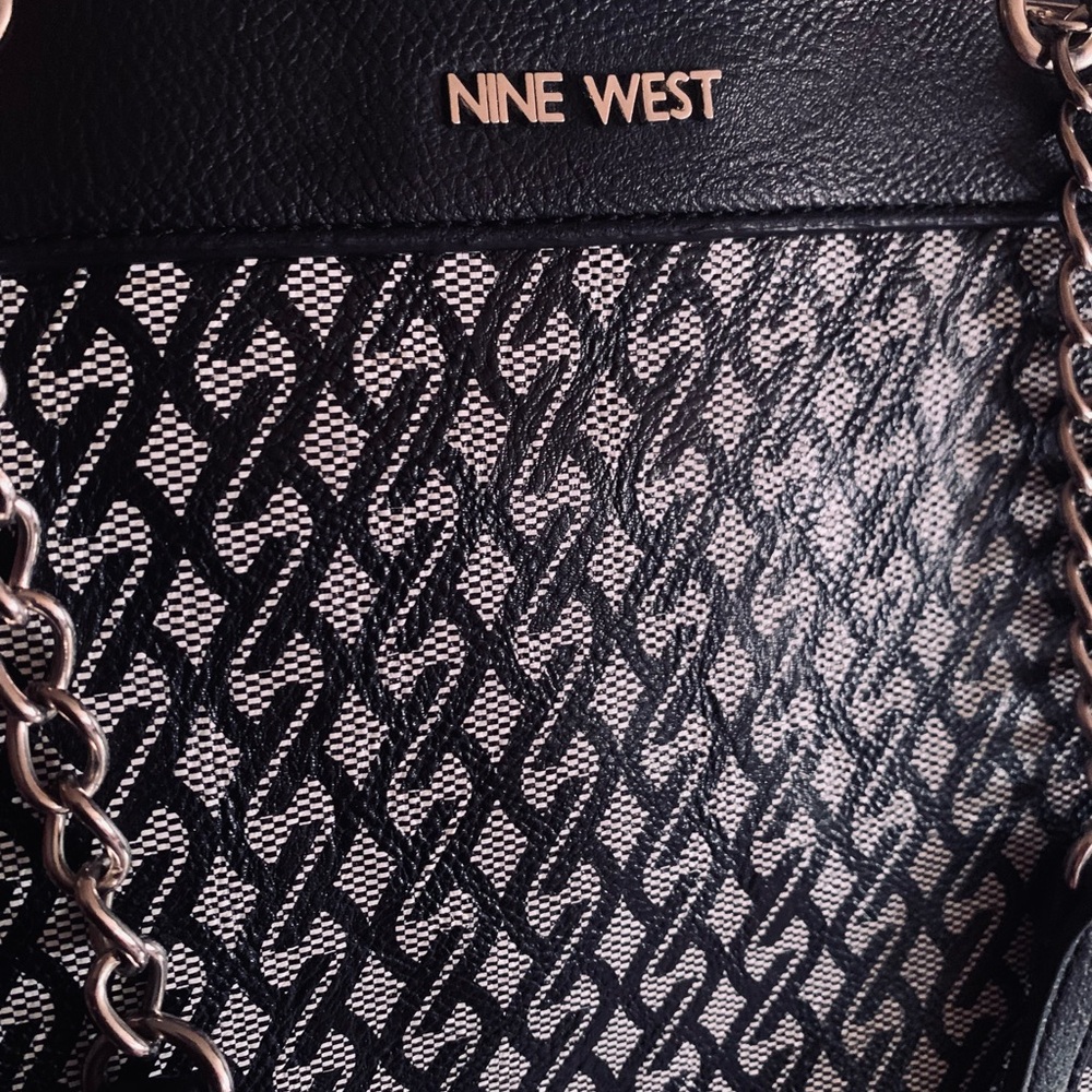 Nine West Black and White Monogram Tote Handbag
